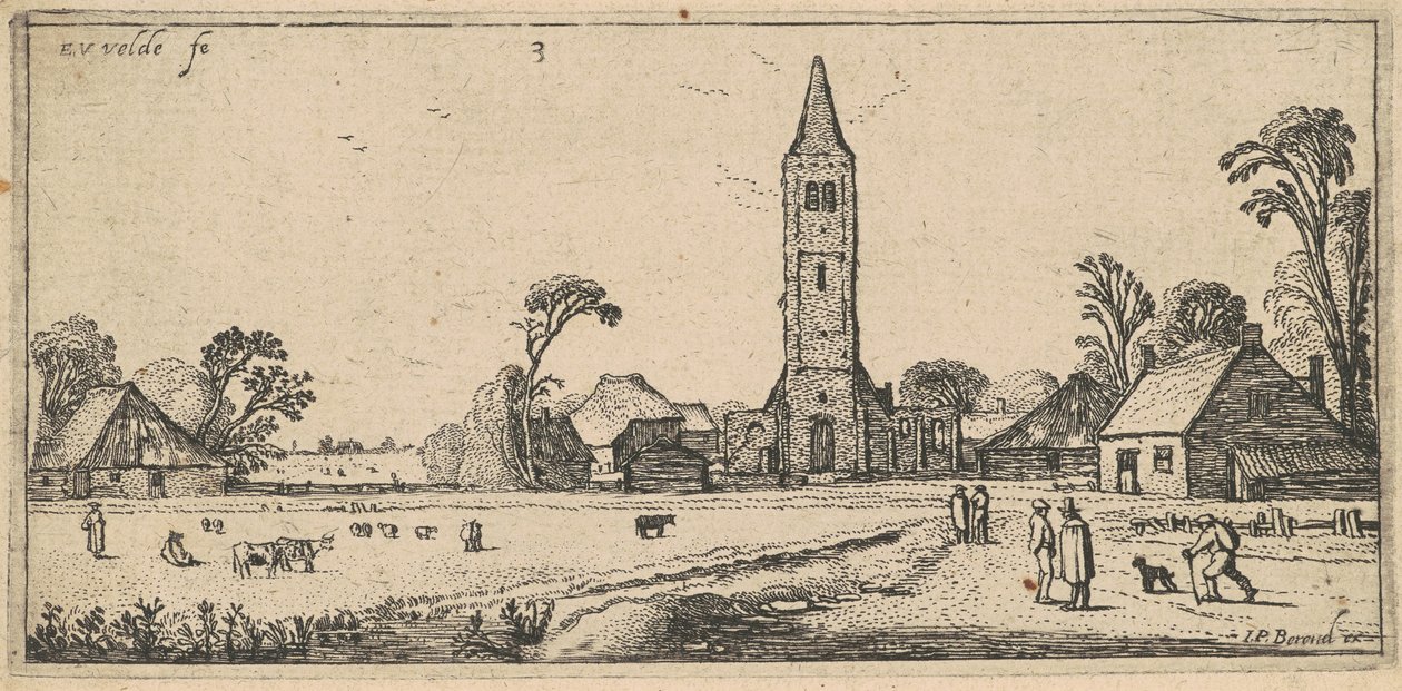 Landschaft mit Wiese und Dorfkirche von Esaias van de Velde I
