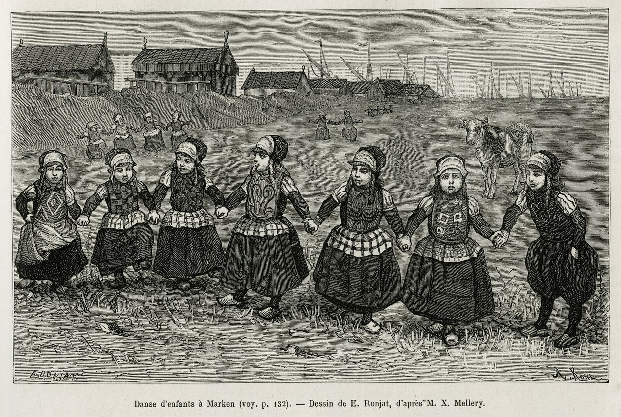 Kindertänze in Marken (Niederlande), Illustration nach einer Zeichnung von E. Ronjat, zur Geschichte 