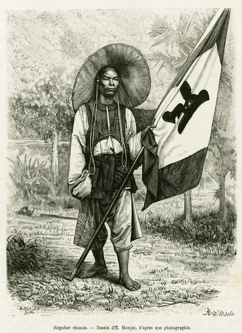 Chinesische Herrschaft. Gravur von E. Ronjat, nach einer Fotografie, zur Illustration der Geschichte Trente mois au Tonkin, 1884, von Dr. Hocquard, in Le Tour du monde 1889, unter der Leitung von Edouard Charton (1807-1890), Hachette, Paris. von Etienne Antoine Eugene Ronjat