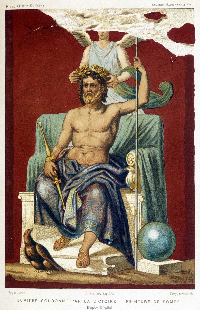 Jupiter (Zeus) gekrönt von Victoria - nach einem Fresko von Pompeji, erhoben von Nicolini von Etienne Antoine Eugene Ronjat