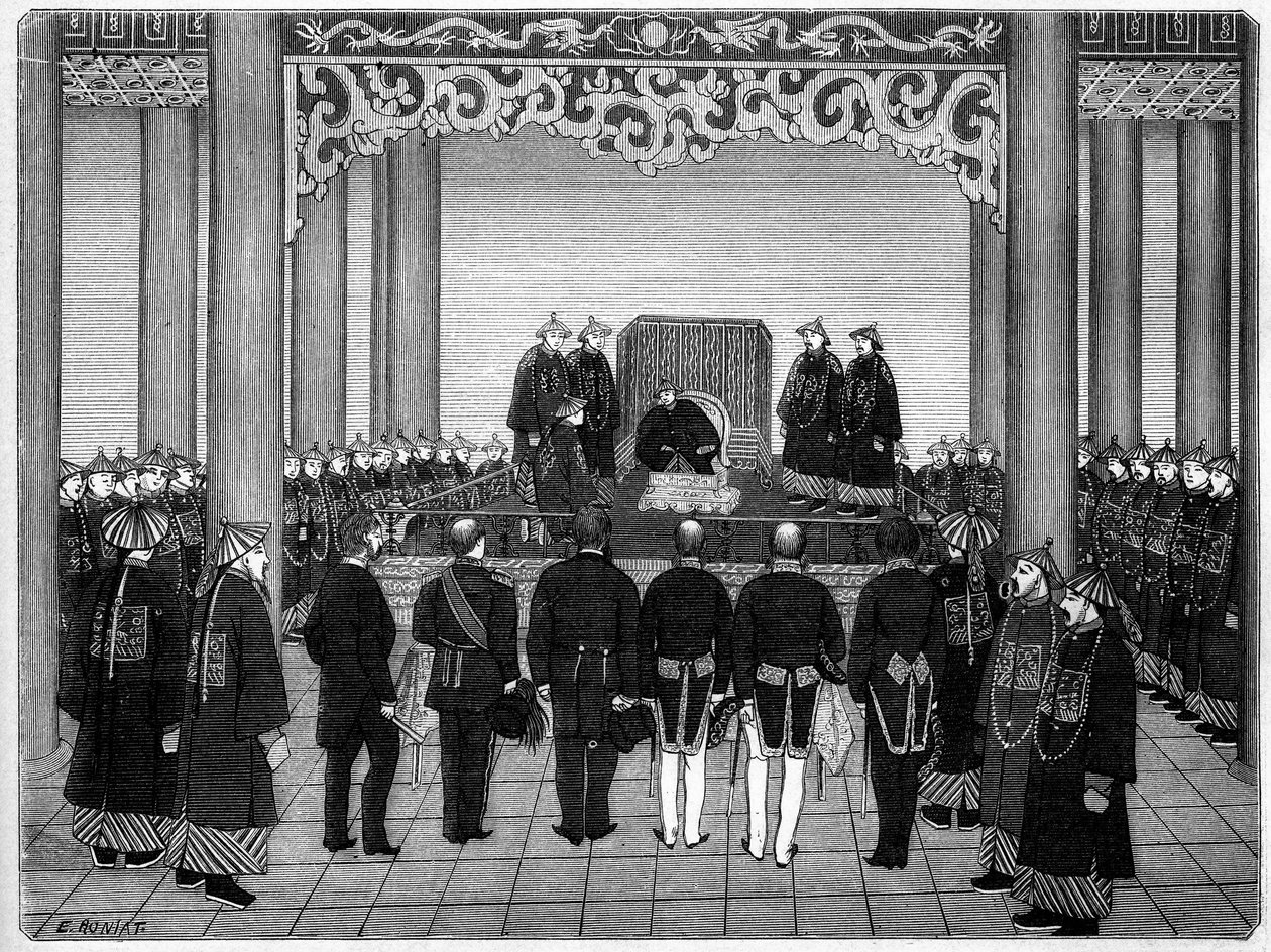 Empfang eines ausländischen diplomatischen Korps durch den Kaiser von China, 29. Juni von Etienne Antoine Eugene Ronjat