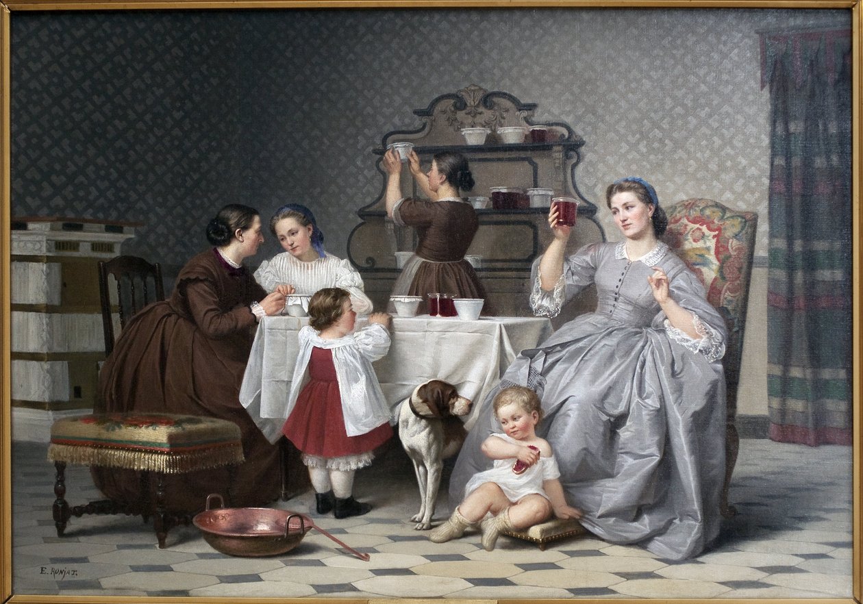 Die Marmeladen, auch genannt Das Familienfrühstück. Gemälde von Eugene Ronjat (1822-1912), Öl auf Leinwand, um 1860. Französische Kunst des 19. Jahrhunderts. Wiener Kunstmuseum (Isère). von Etienne Antoine Eugene Ronjat