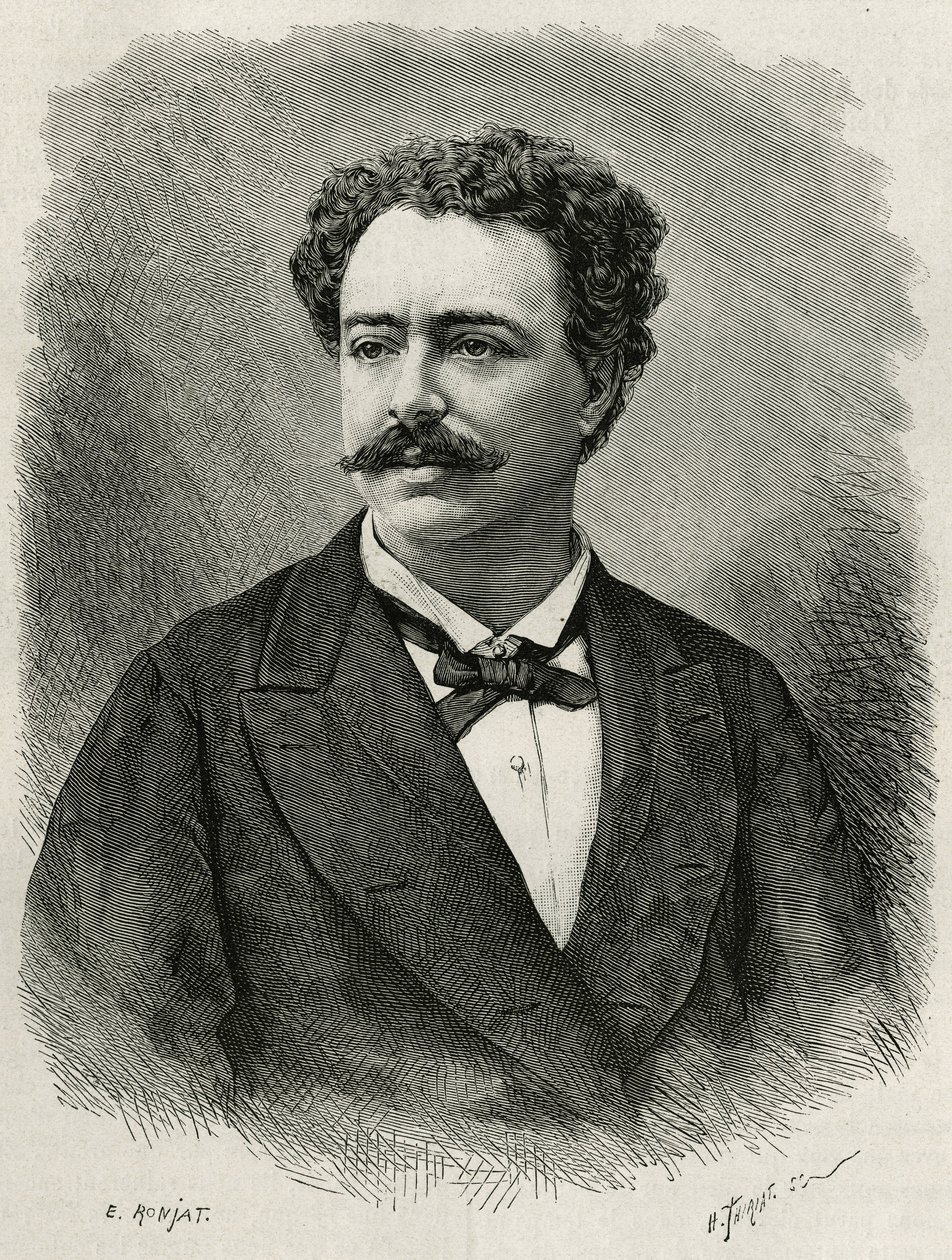 Porträt des Autors und Reisenden Edmondo de Amicis (1846-1908), italienischer Schriftsteller, Gravur von E. Ronjat, zur Illustration der Geschichte von Marokko von Edmondo de Amicis, 1875, veröffentlicht in Le tour du monde, unter der Leitung von Edouard C von Etienne Antoine Eugene Ronjat