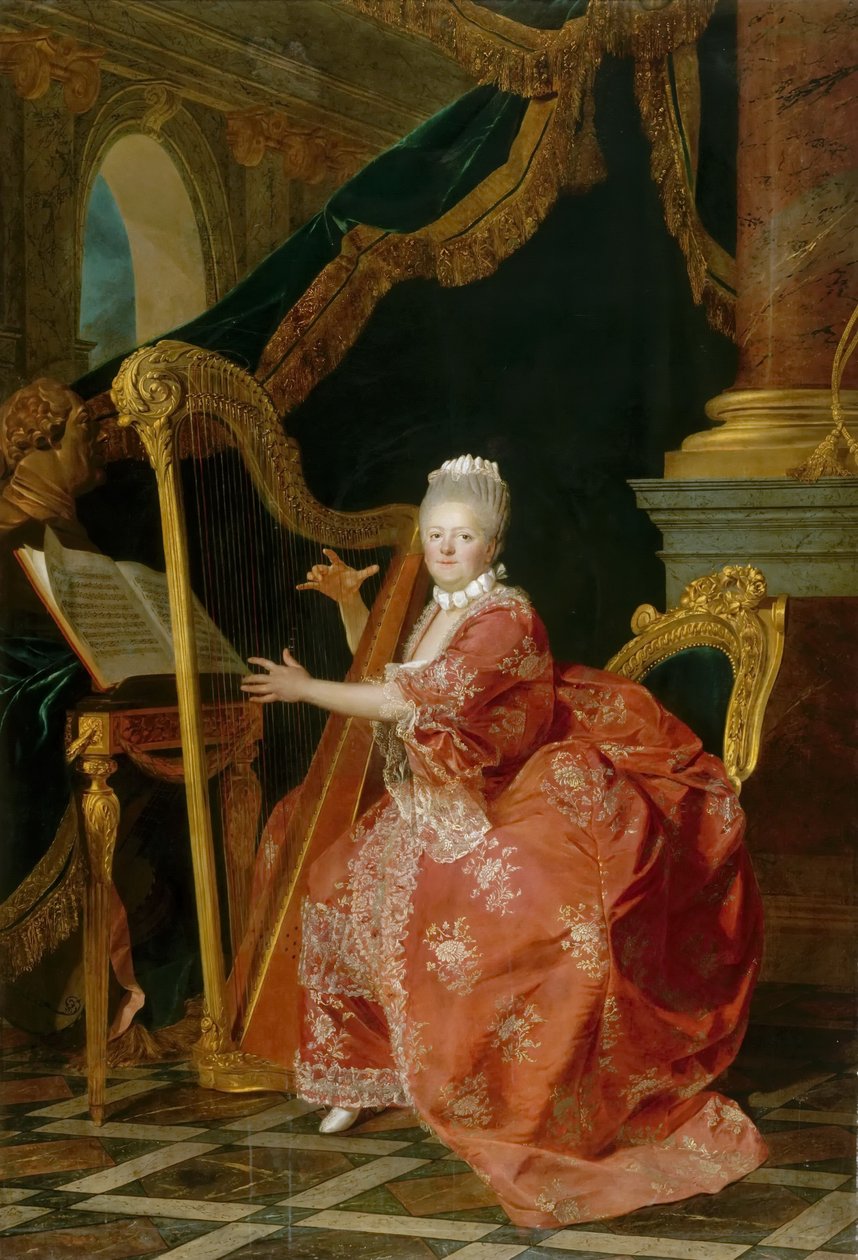 Porträt von Prinzessin Victoire von Frankreich beim Harfespielen von Etienne Aubry