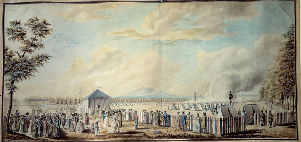 Französische Revolution: Militärlager der Mars-Schule für zukünftige Kader der republikanischen Armee. Aquarell von Etienne Bericourt (18. Jahrhundert) 1794 von Etienne Bericourt