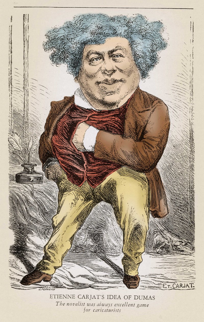 Porträt von Alexandre Dumas (1803-1870) Vater: Karikatur von Etienne Carjat. von Etienne Carjat