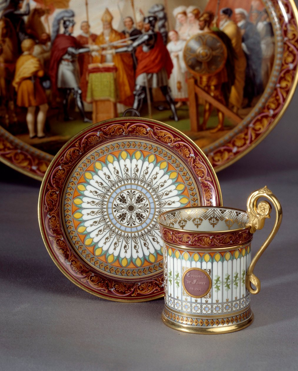 Servierporzellantasse und Untertasse für Schokolade. Realisiert von Etienne Charles Leguay (1762-1846) 1835. Sèvres, Porzellanmanufaktur von Etienne Charles Leguay