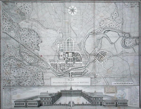 Karte der Stadt Rastatt, ihrer Umgebung und des Schlosses von Etienne Claude Voysard