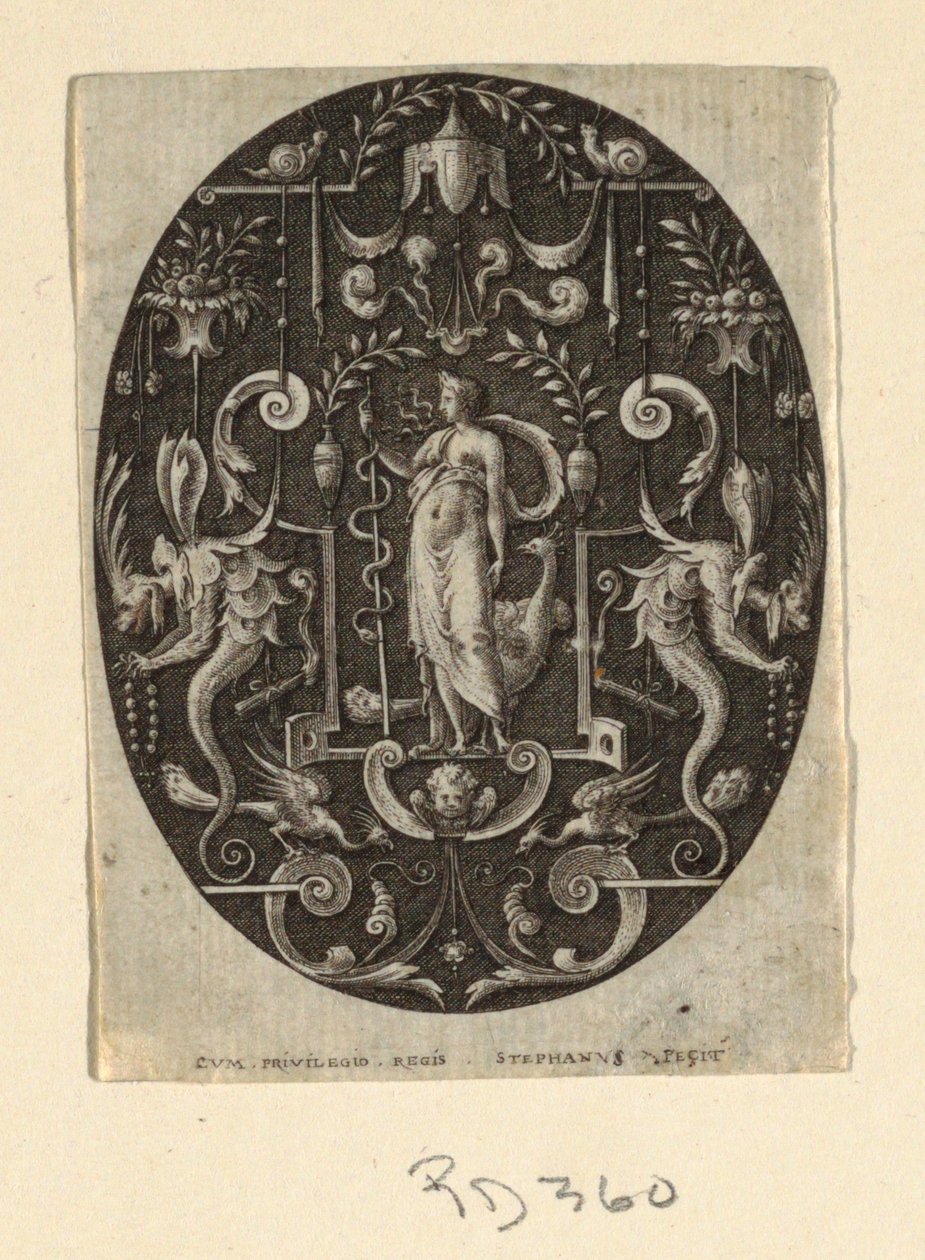 Juno, aus der Serie Grotesken auf schwarzem Grund, Göttlichkeiten und Allegorien von Etienne Delaune