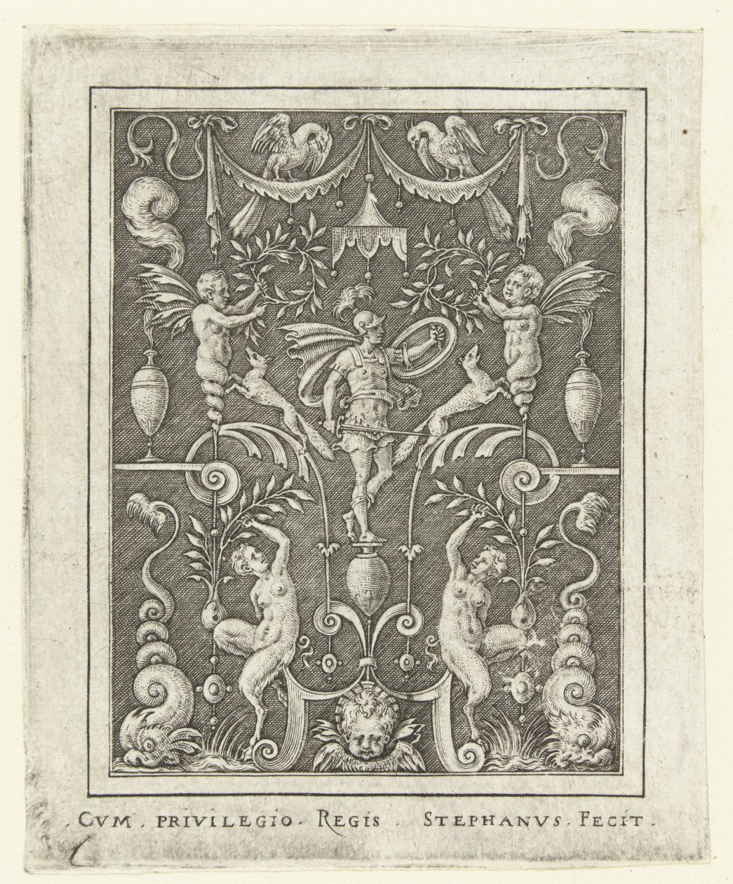 Mars Vlakdecoraties mit Götterfiguren in einem Rahmen von Grotesken (spätere Version) (Serientitel) von Etienne Delaune