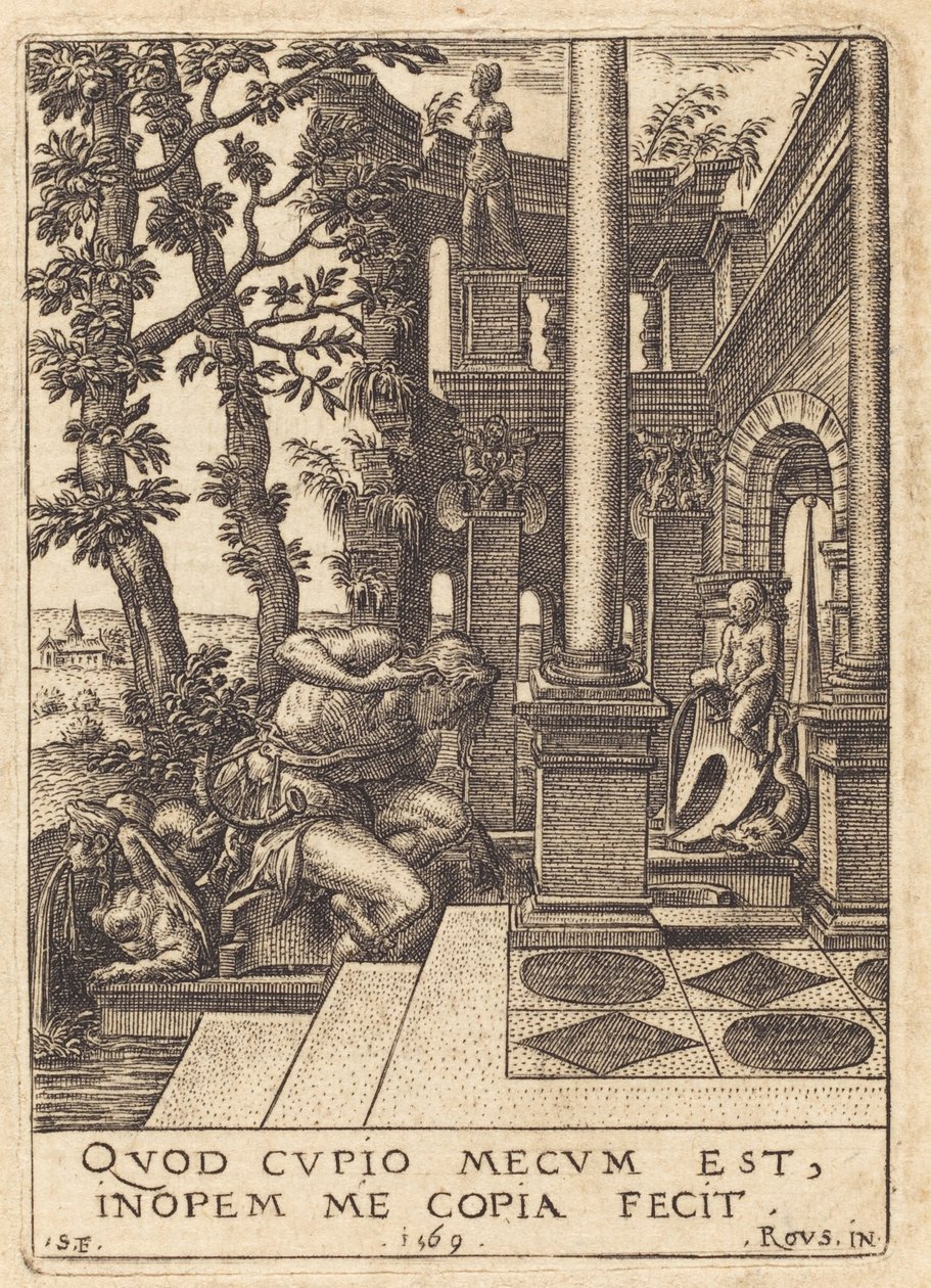 Narziss am Brunnen von Etienne Delaune after Rosso Fiorentino
