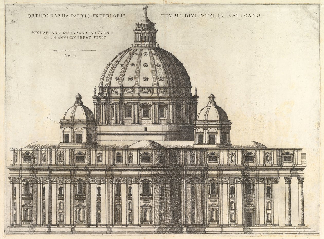 Speculum Romanae Magnificentiae: Erhebung zeigt das Äußere der Basilika St. Peter von Etienne Duperac