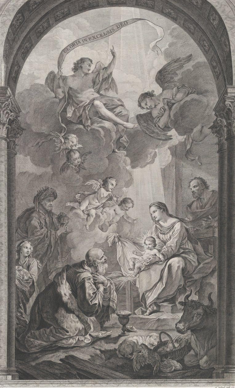 Die Kapelle der Enfants-Trouvés in Paris: Die Heiligen Drei Könige Gaspard und Melchior beten an, 1752 von Etienne Fessard