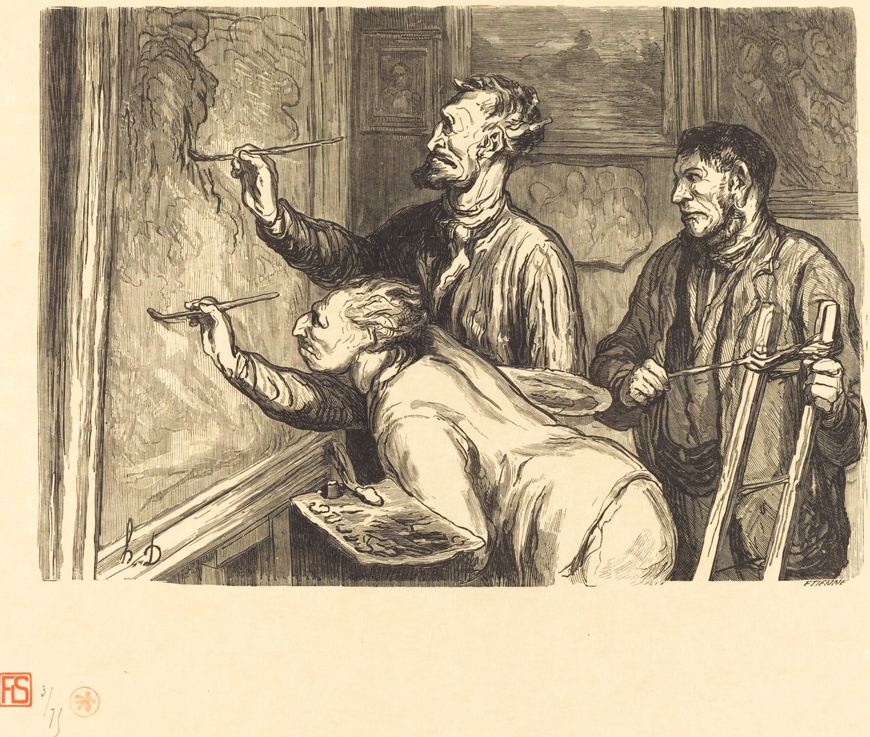 Ausstellung der Malerei von 1868 - Der letzte Pinselstrich von Etienne after Honoré Daumier