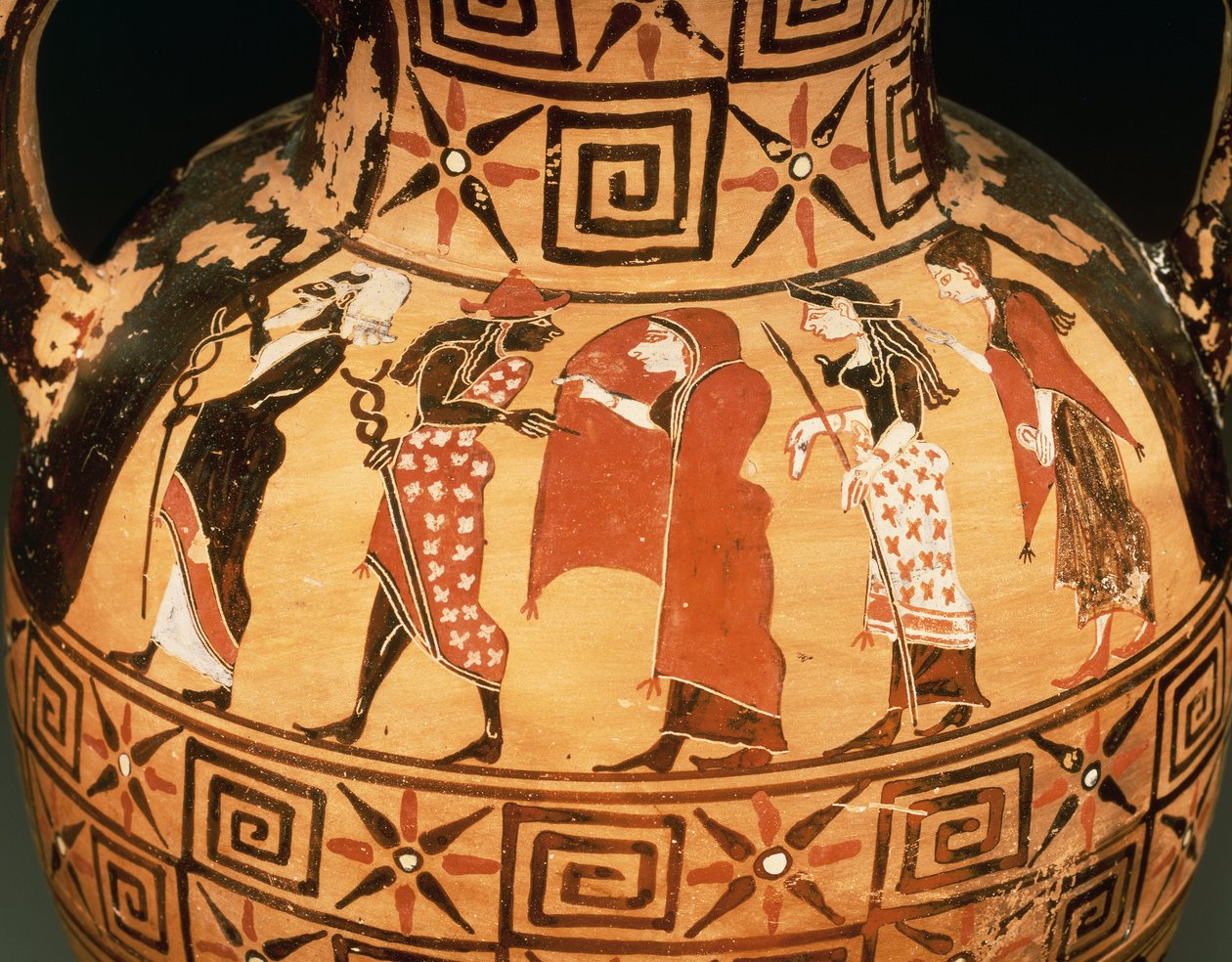 Schwarzfigurige Amphore mit der Darstellung des Parisurteils von Etruscan
