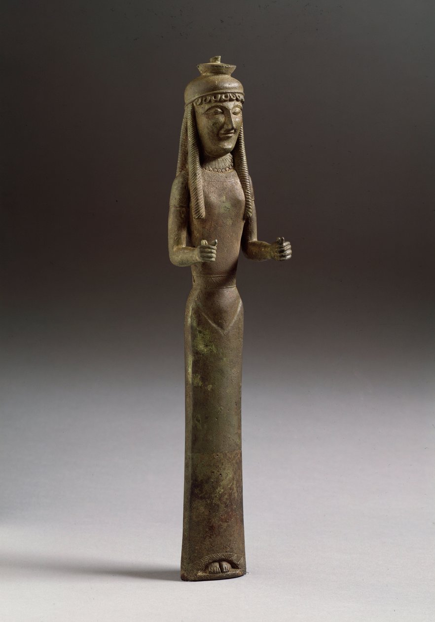 Etruskische Kunst: Figur eines Opfernden. Bronzeskulptur aus Italien, 550 v. Chr. Florenz, Museo Archeologico von Etruscan