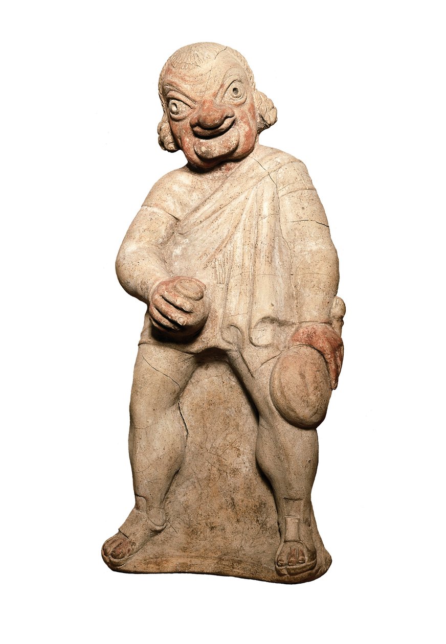 Etruskische Zivilisation: Darstellung eines Komikers mit groteskem Ausdruck. Skulptur aus dem 2. Jahrhundert v. Chr. London, British Museum von Etruscan
