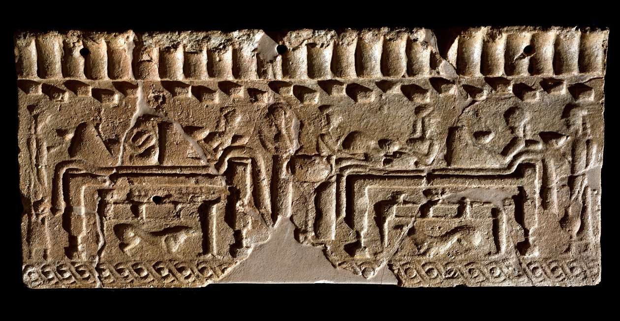 Terrakottafries mit einer Bankettszene verziert. 580 v. Chr. Dim. 24x54 cm. Aus dem Murlo-Palast. Murlo, Antiquarium Comunale von Etruscan