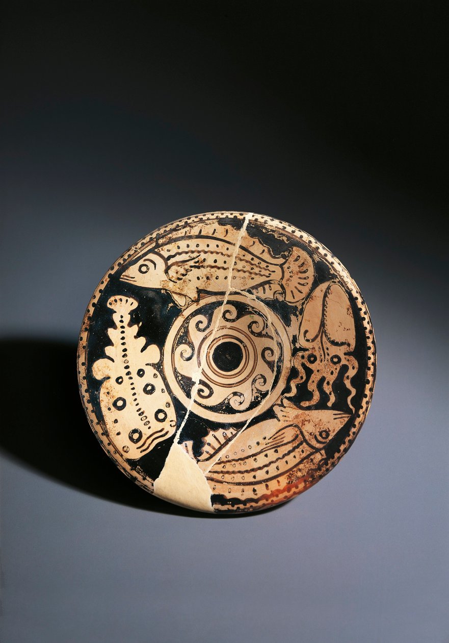 Rotfigurige Keramikschale mit Fischdekoration, aus Cerveteri von Etruscan