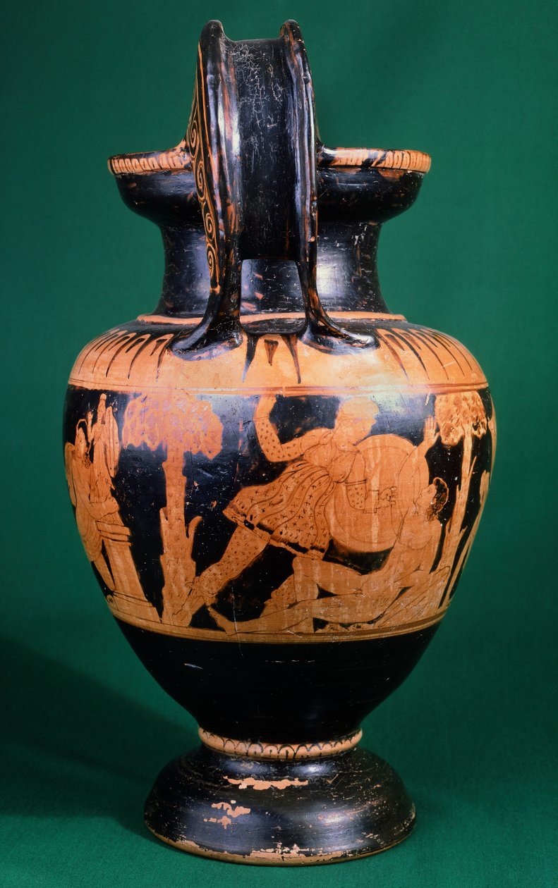 Volutenkrater des Mainzer Malers, Darstellung eines Kampfes zwischen einem Krieger und einer Amazone. Rotfigurige Keramik. Etruskische Zivilisation, 4. Jahrhundert v. Chr. von Etruscan