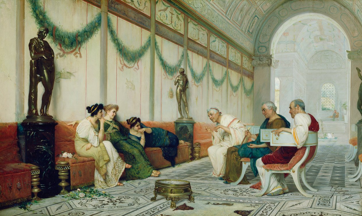 Innenraum eines römischen Gebäudes mit Figuren, ca. 1880 von Ettore Forti