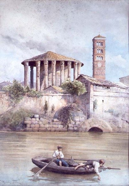 Der Tempel des Herkules vom Fluss Tiber, Rom von Ettore Roesler Franz