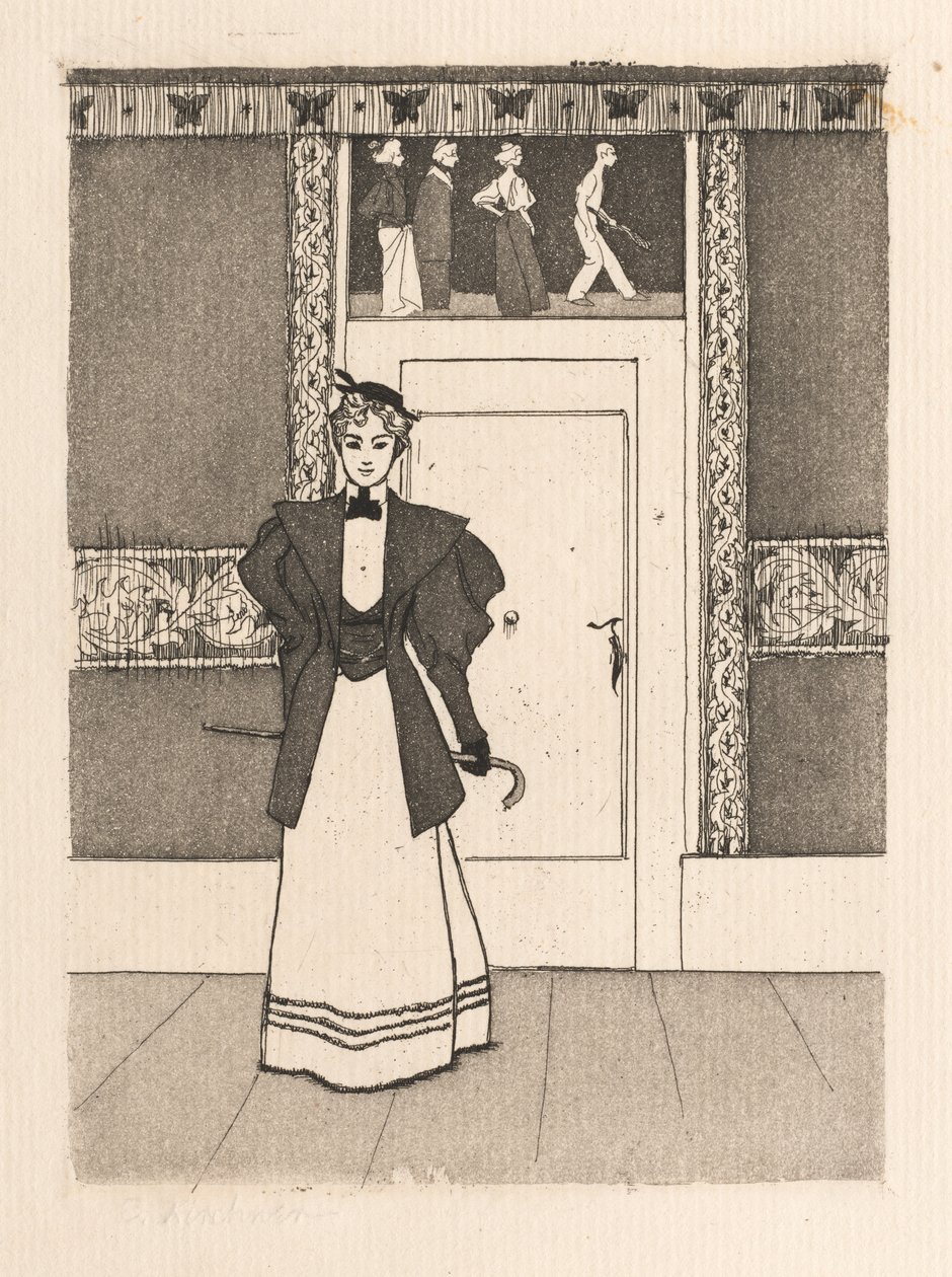 Interieur mit junger Frau im Spaziergangskostüm von Eugen Kirchner