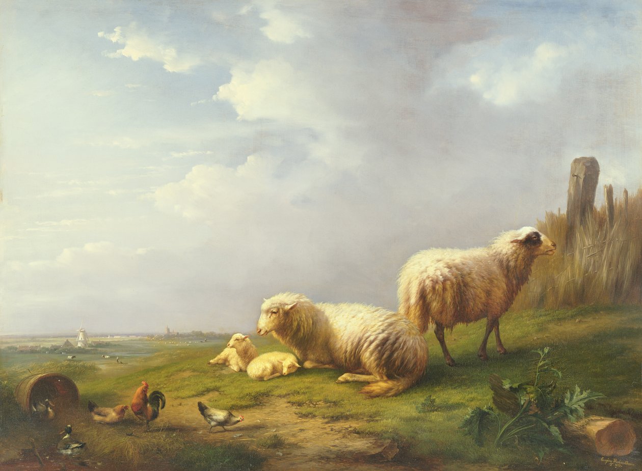Schafe und Hühner in einer Landschaft, 19. Jahrhundert von Eugene Joseph Verboeckhoven