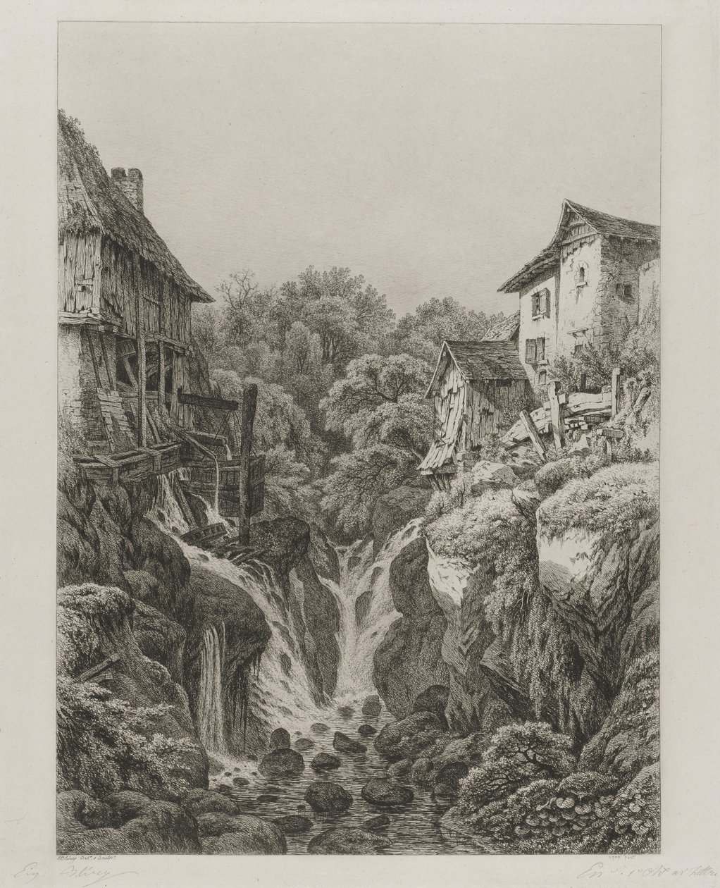 Die Mühle und der Wasserfall von Grésy bei Aix-les-Bains von Eugene Bléry