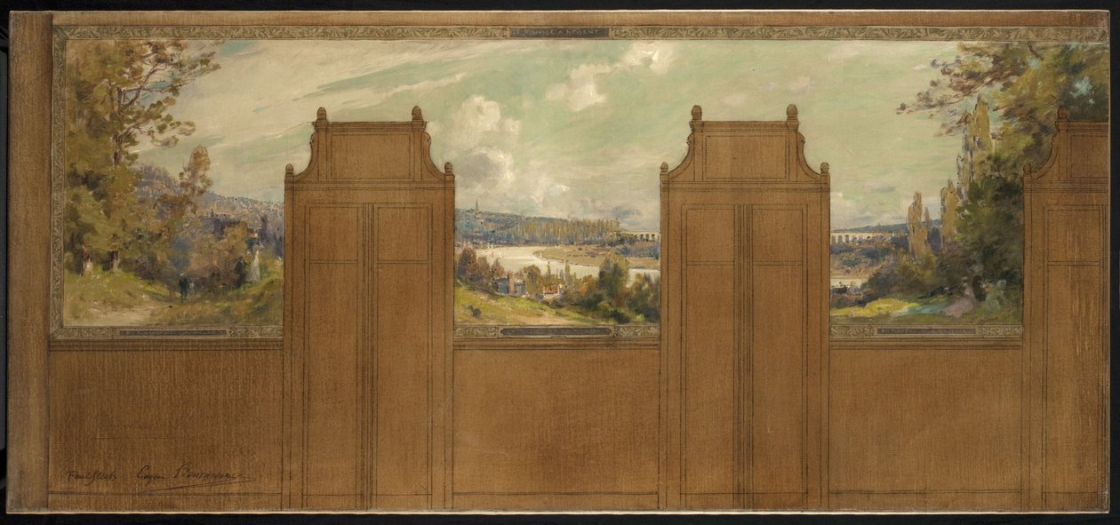 Skizze für das Rathaus von Bagneux (?): Landschaft von Joinville nach Nogent, ca. 1907 von Eugene Bourgeois