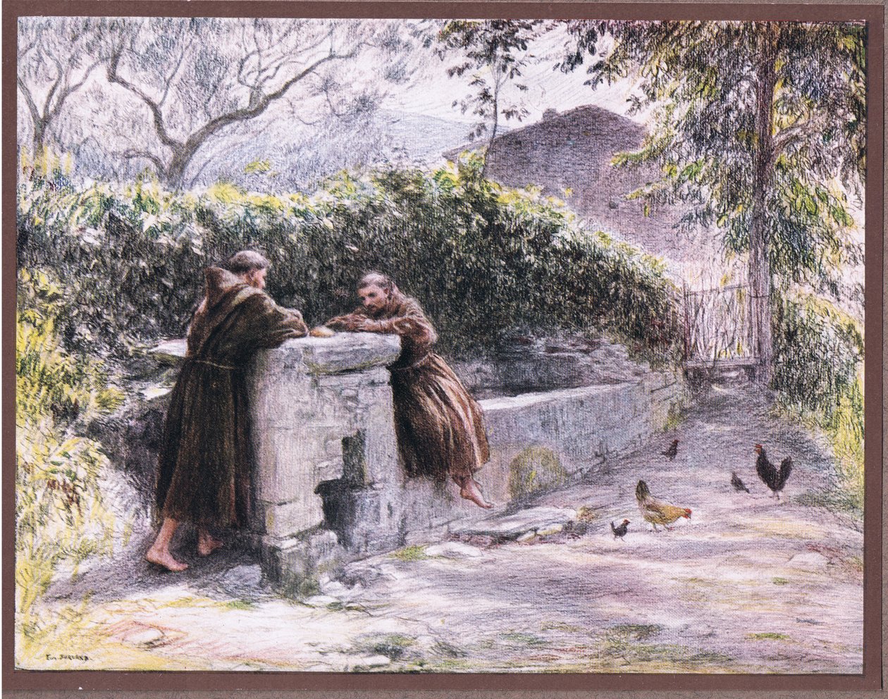Das Mahl von St. Franziskus und Bruder Masseo am Brunnen. St. Franziskus lobt die Armut von Eugene Burnand