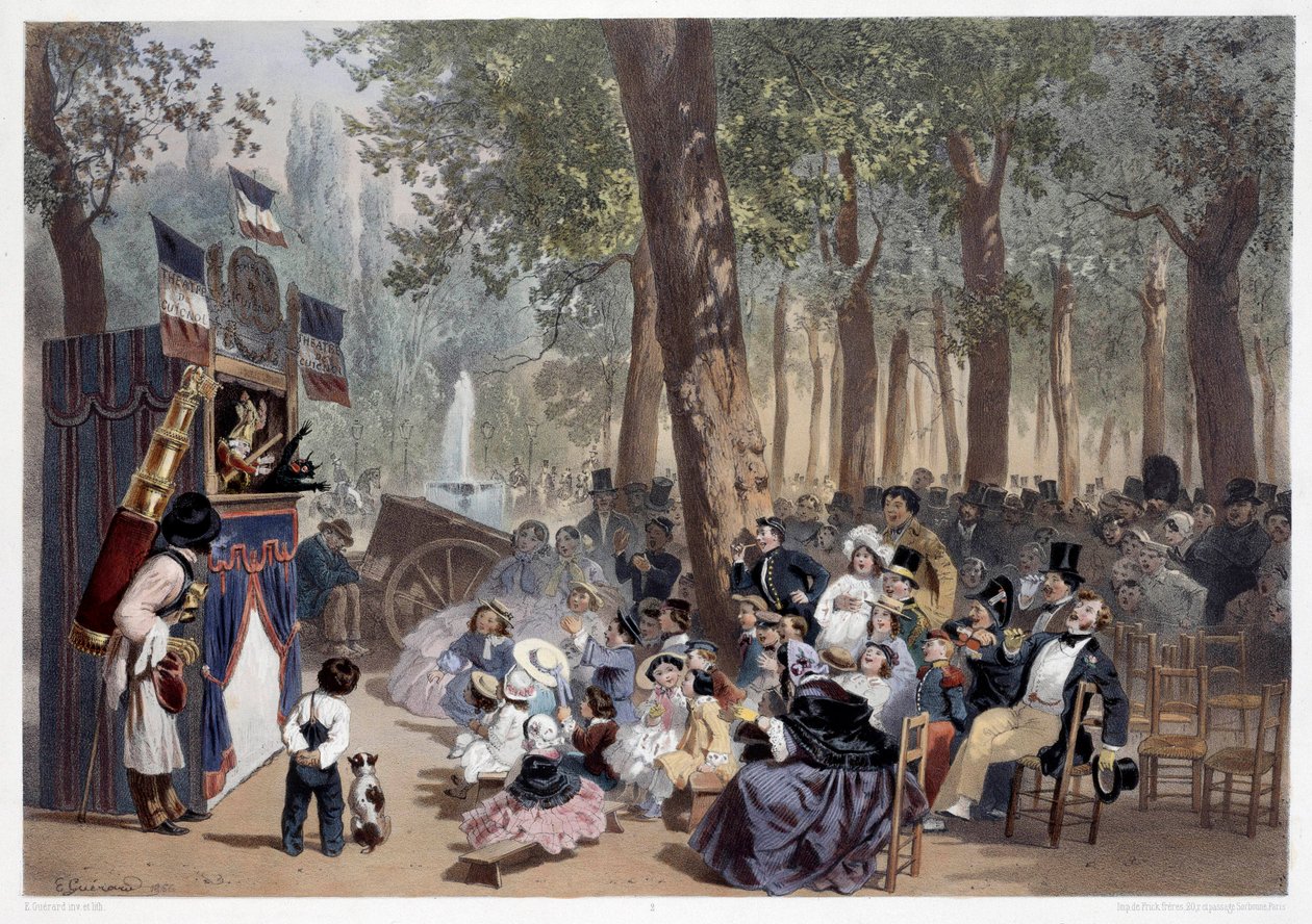 Die Vorstellung der Guignols auf den Champs Elysees in Paris im 19. Jahrhundert von Eugene Charles Francois Guerard