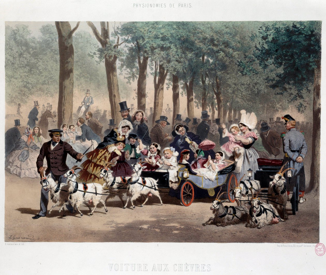 Spaziergang mit dem Auto im Tuileriengarten in Paris im 19. Jahrhundert von Eugene Charles Francois Guerard