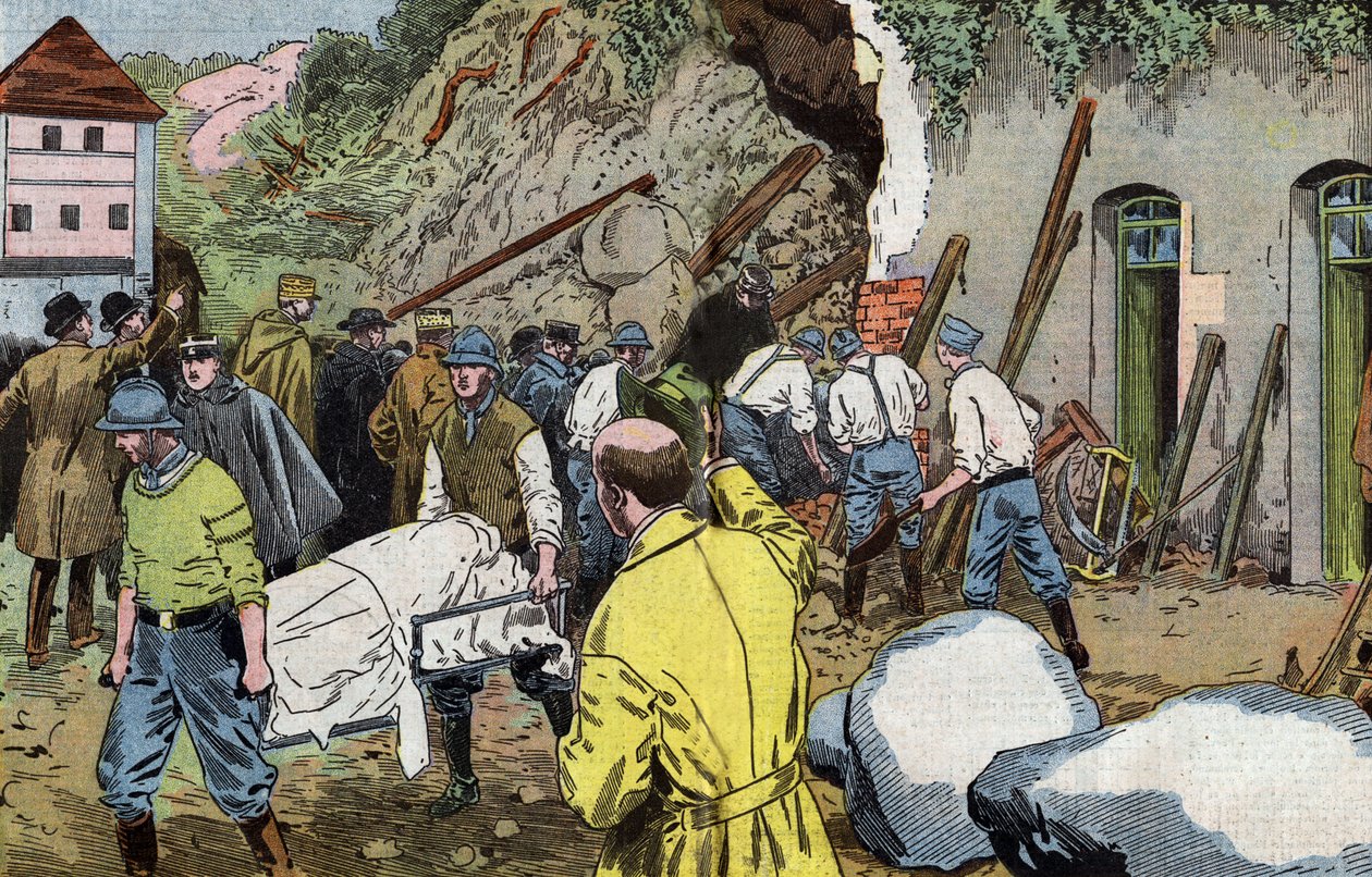 Leichnam des amerikanischen Generals Dunlop, der starb, weil er Frau Briant unter dem Einsturz der Nebengebäude des Schlosses Fariniere (Frankreich) rettete von Eugene Damblans