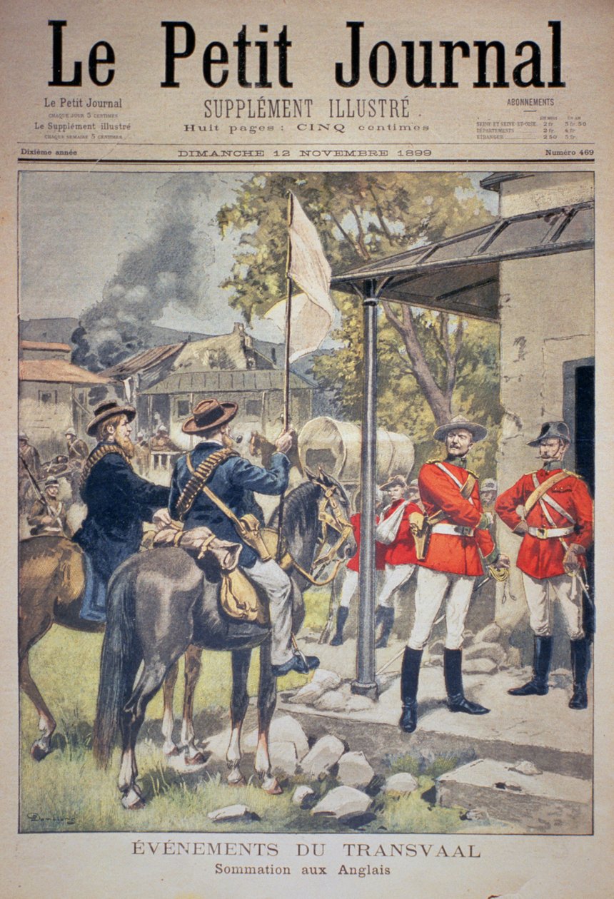 Ereignisse im Transvaal: Aufforderung an die Engländer, Titelseite von Le Petit Journal, 12. November 1899 von Eugene Damblans