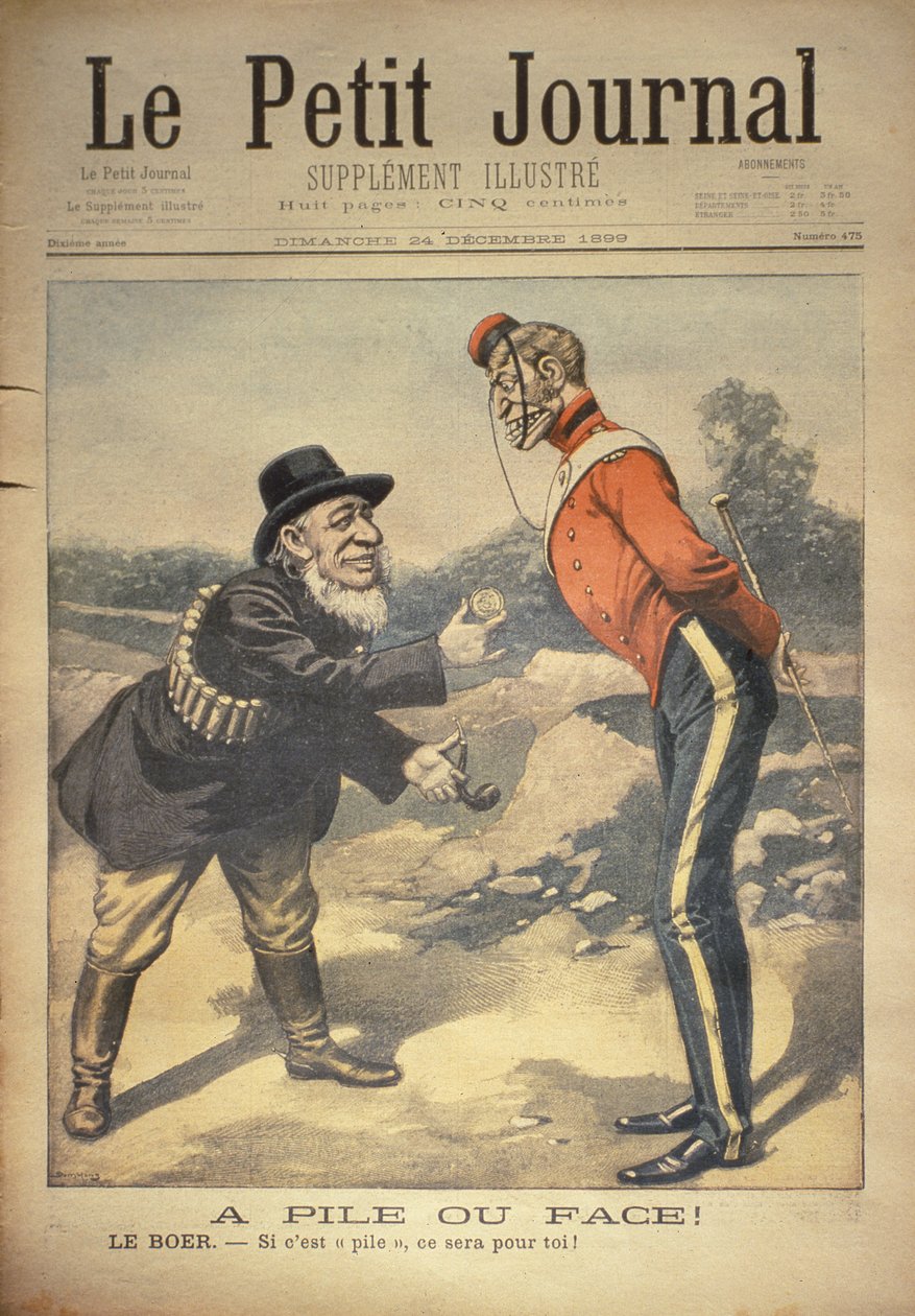 Kopf oder Zahl! Der Bure: Wenn es Zahl ist, ist es für dich!, Titelseite von Le Petit Journal, 24. Dezember 1899 von Eugene Damblans