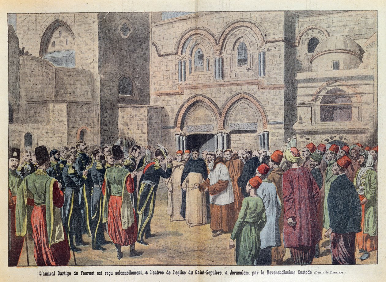 Der Empfang von Admiral Dartige du Fournet (1856-1940) in der Kirche des Heiligen Grabes in Jerusalem, Illustration aus der Zeitschrift 