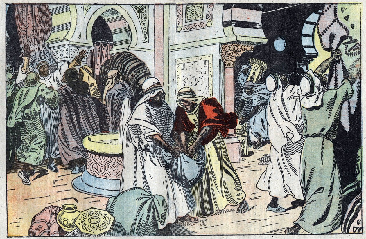 Die Wahabiten plünderten nach der Einnahme von Mekka den Palast von König Hussein. Illustration von Damblans. In „Le Pelerin“ vom 2. November von Eugene Damblans