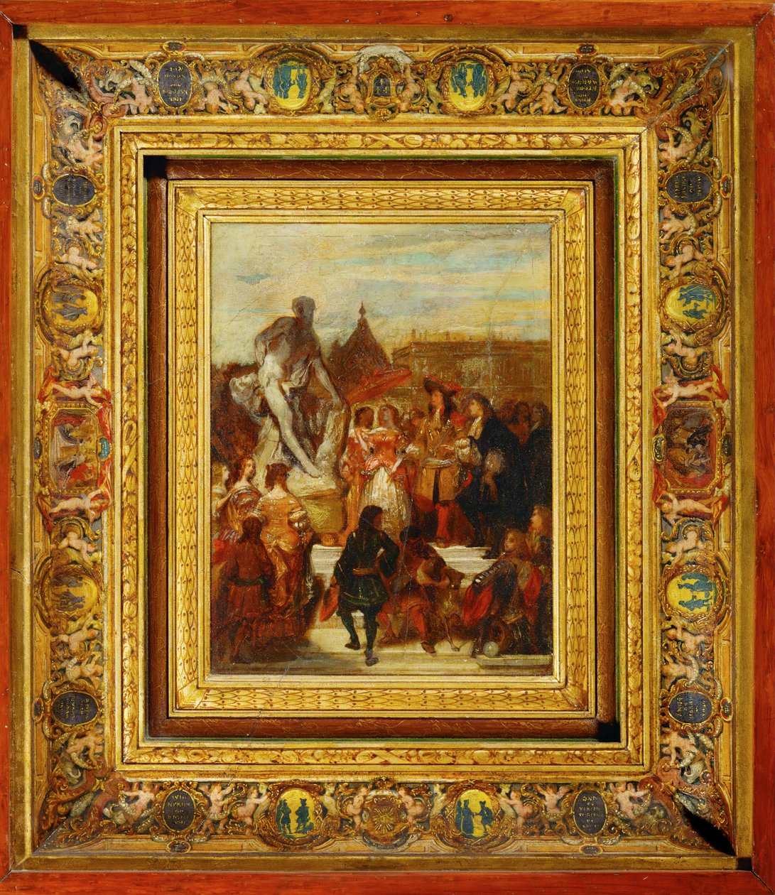 In den Gärten von Versailles, Puget präsentiert seine Statue von Milon von Kroton König Ludwig XIV von Eugene Deveria