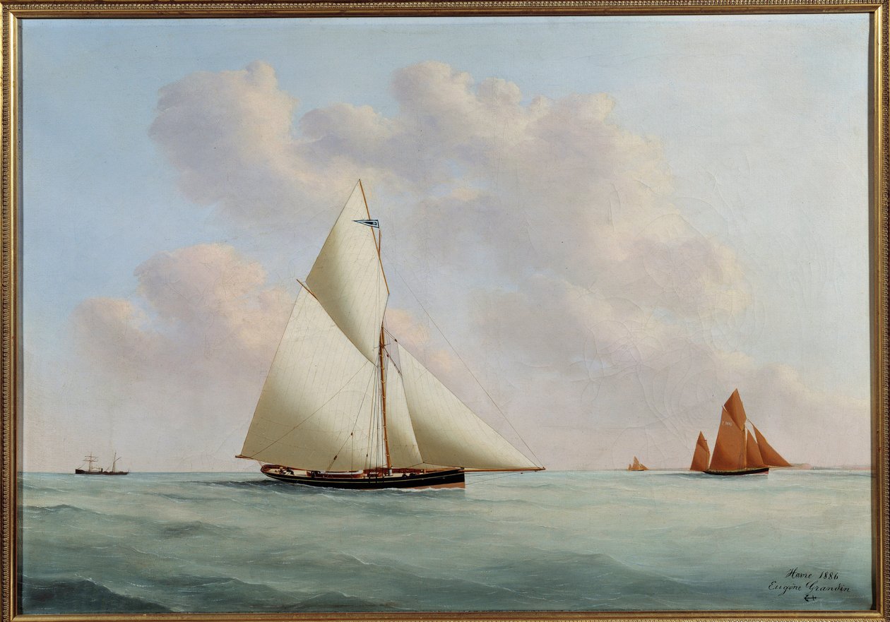 Yacht Sylphe in der Regatta. Gemälde von Eugene Margueritte-Grandin genannt Eugene Grandin (1833-1916) von Eugene Grandin