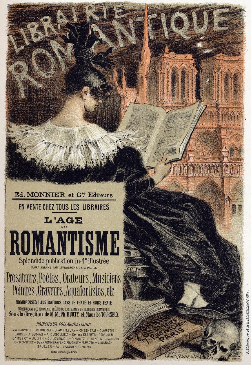 Literatur. Romantische Buchhandlung. Plakat von Eugene Grasset für den Herausgeber Monnier, Frankreich, ca. 1890 von Eugene Grasset