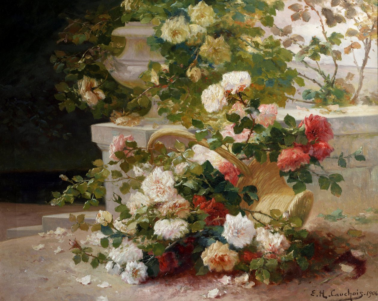 Korb mit Rosen von Eugene Henri Cauchois
