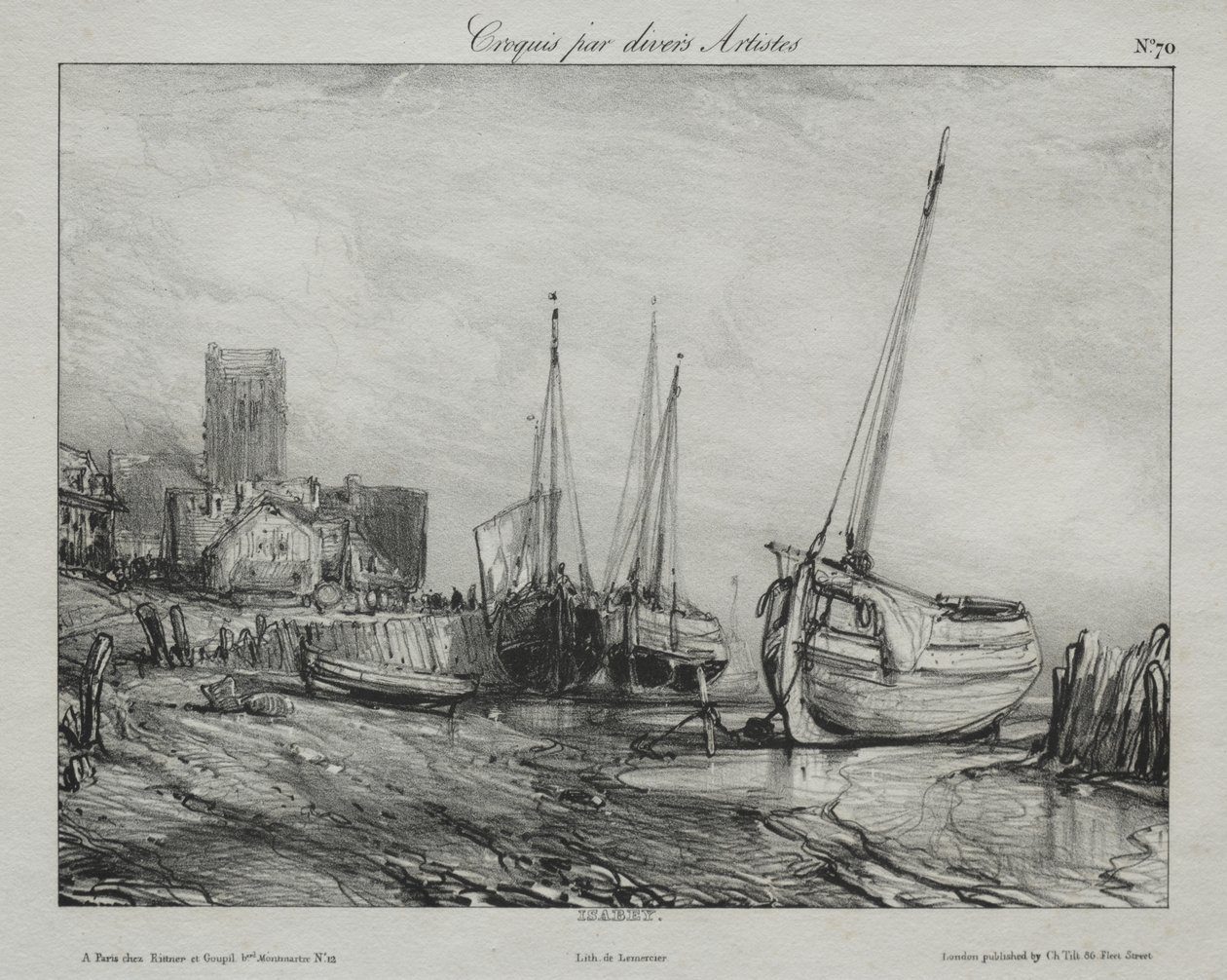 Fischerboote am Strand von Eugene Isabey