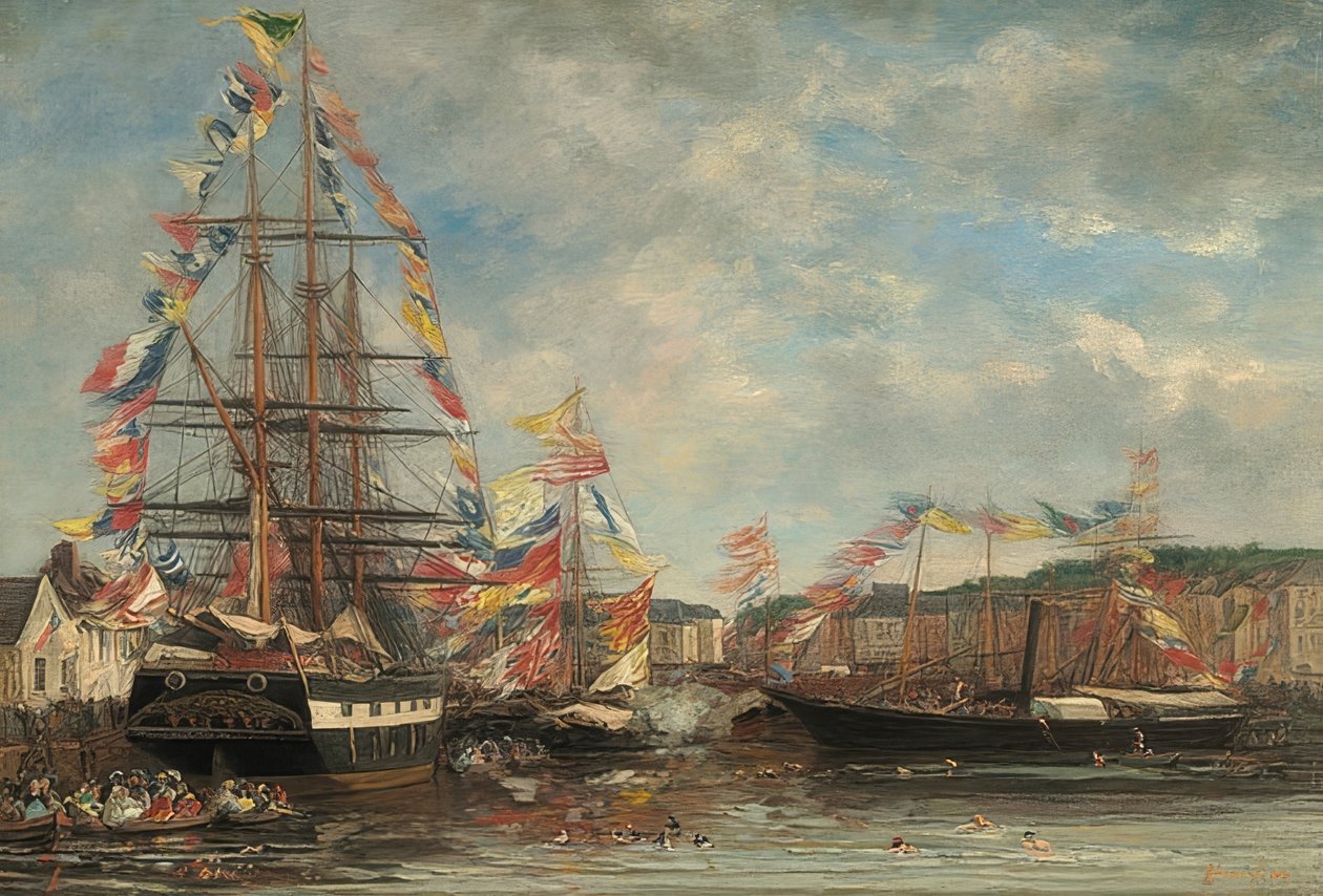 Festtag im Hafen von Honfleur. 1858 von Eugene Louis Boudin