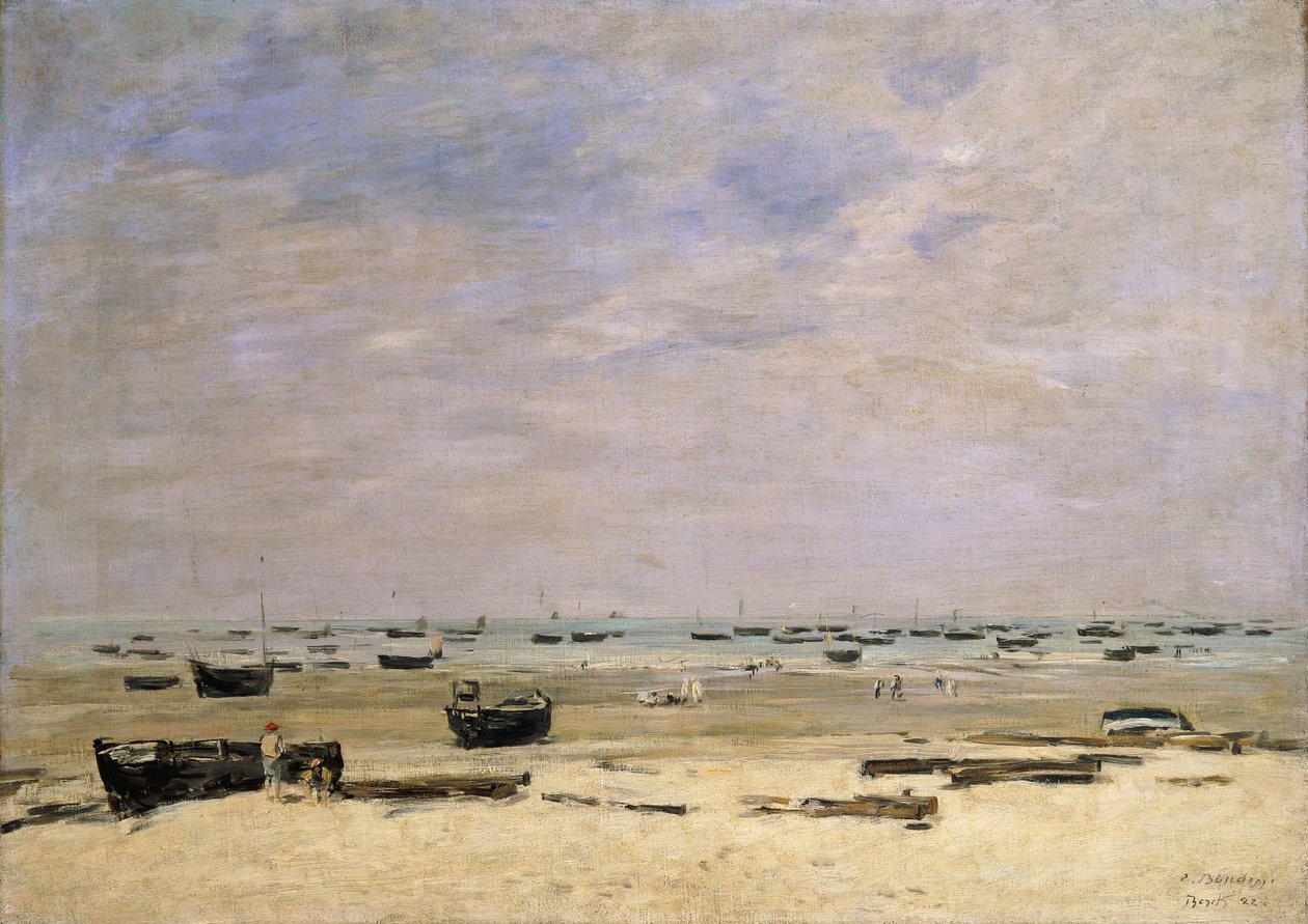 Flusskähne bei Ebbe; Berck le Rivage a Maree Basse, 1882 von Eugene Louis Boudin