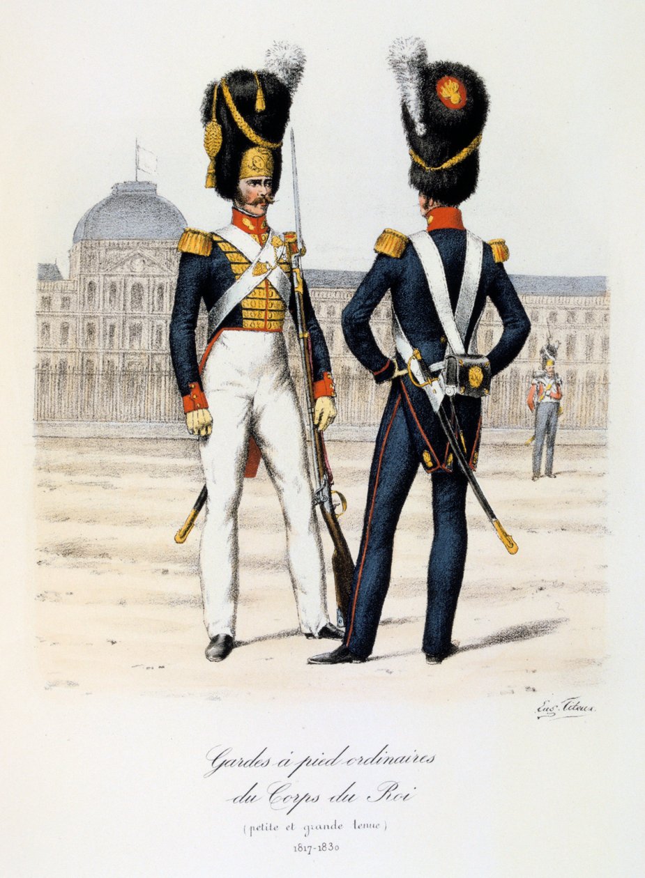 Gardes à pied ordinaires du Corps de Roi, petite und grande tenue, 1817-30 von Eugene Titeux