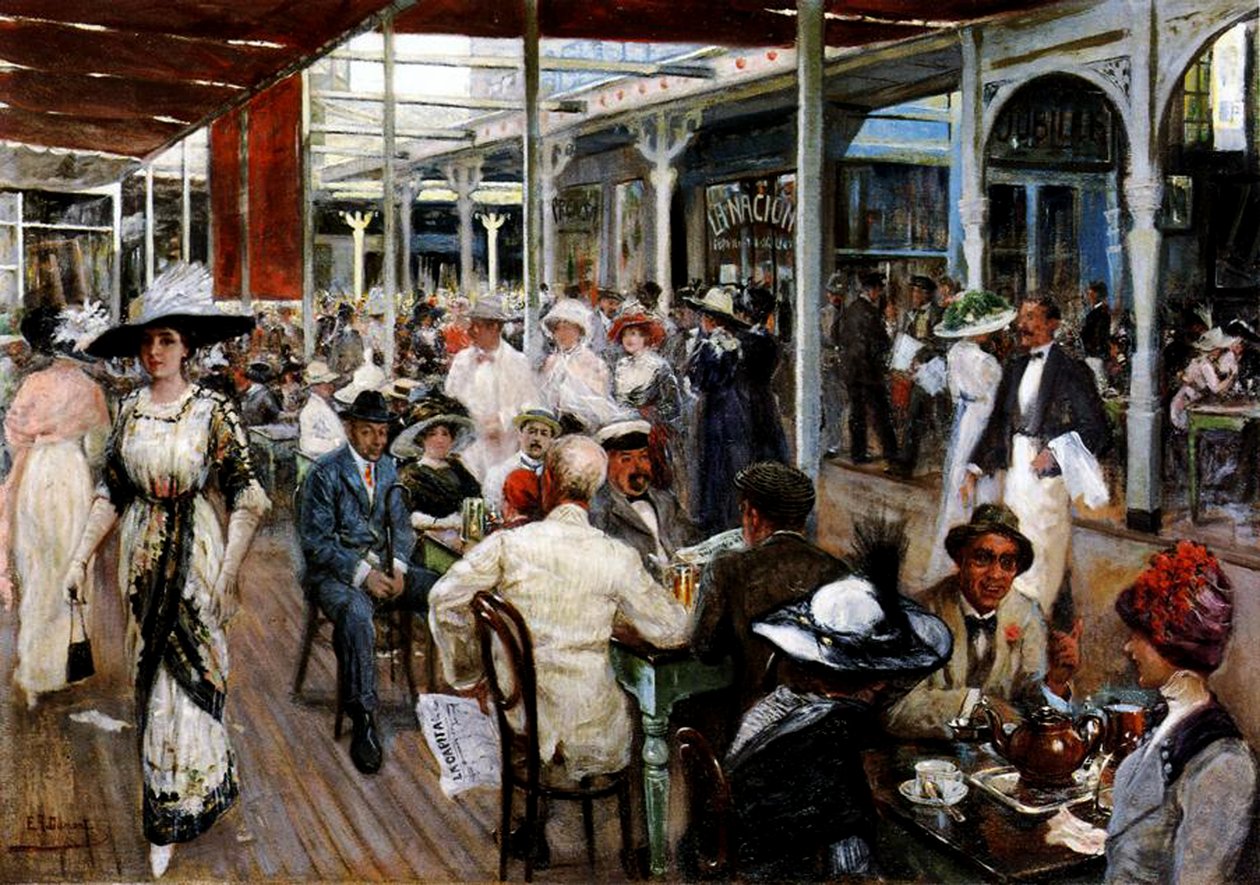 Die Terrasse eines Cafés, Mar del Plata, Argentinien, 1912 von Eugenio Alvarez Dumont
