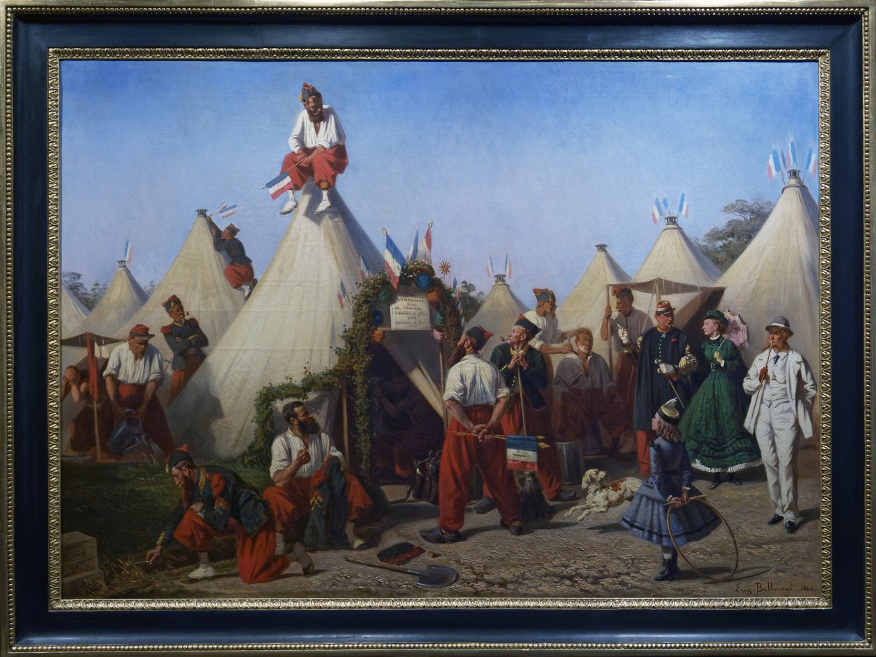 Infanteriepioniere bereiten ihr Lager für das Fest des Kaisers vor von Eugène Bellange
