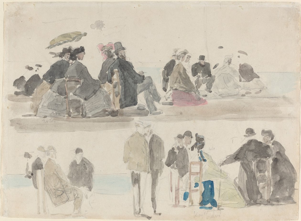 Damen und Herren am Strand, in zwei Registern von Eugène Boudin
