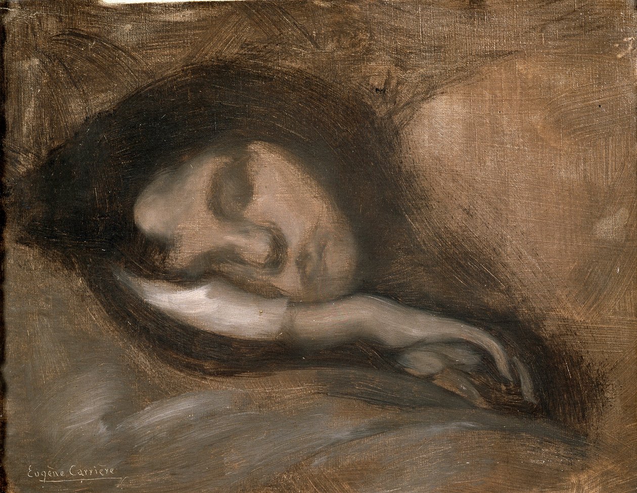 Kopf einer schlafenden Frau, 19. oder frühes 20. Jahrhundert von Eugène Carrière